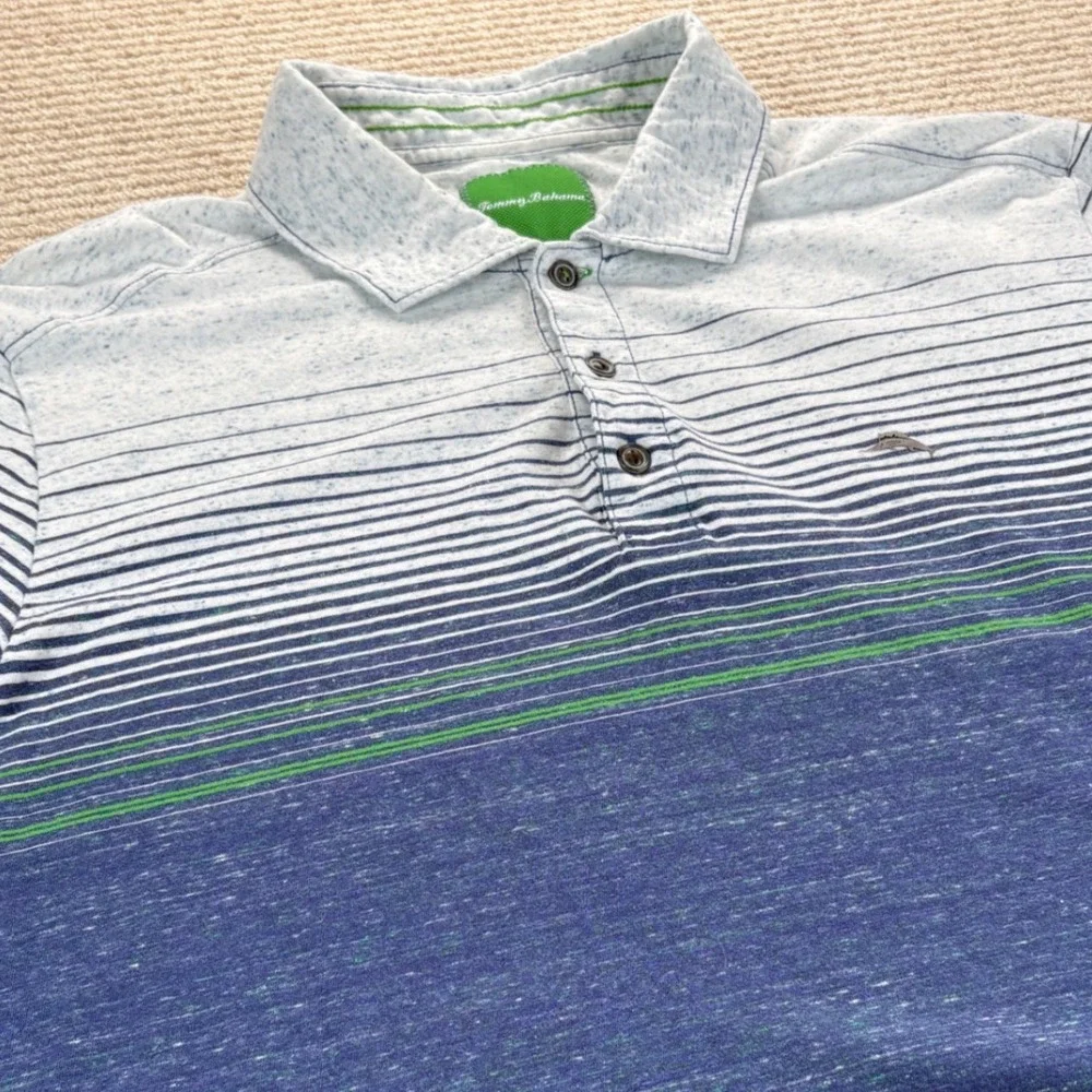 Tommy Bahama Polo Shirt Mens Large Blue Cotton Striped Coastal Nautical Beachy - Picture 10 of 12